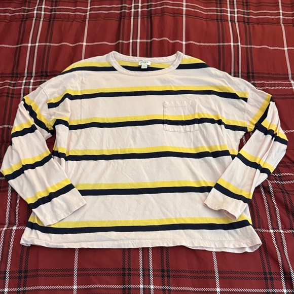 J. Crew Tops - J Crew Pink Yellow and Navy Striped Tee